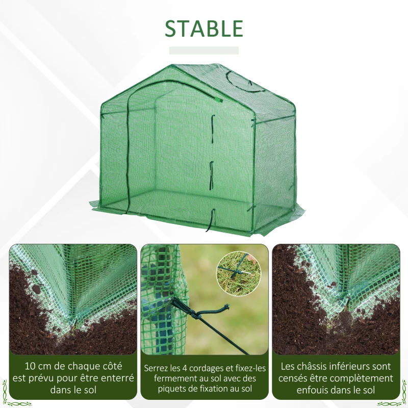 Outsunny Serre de jardin PE, serre de balcon, bâche renforcée, châssis en acier, porte zippée enroulable, pour légumes plantes, intérieur et extérieur, 180 x 100 x 168 cm, vert