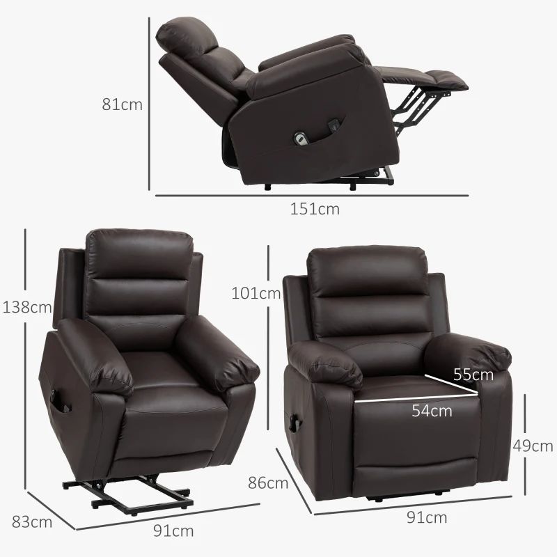 HOMCOM Fauteuil releveur électrique fonction massage inclinaison réglable 8 modes repose-pied ajustable PU 2 télécommandes