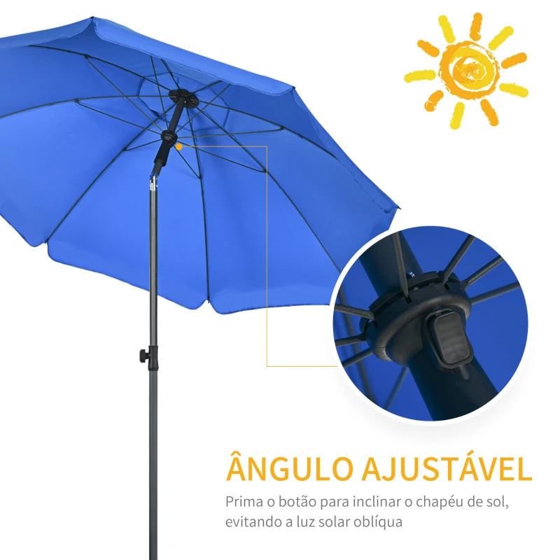 Outsunny Chapéu de Sol de Praia Grande Ø180 cm Chapéu de Sol de Exterior com Ângulo Ajustável Proteção UV50+ Mastro de Ø32 mm Azul