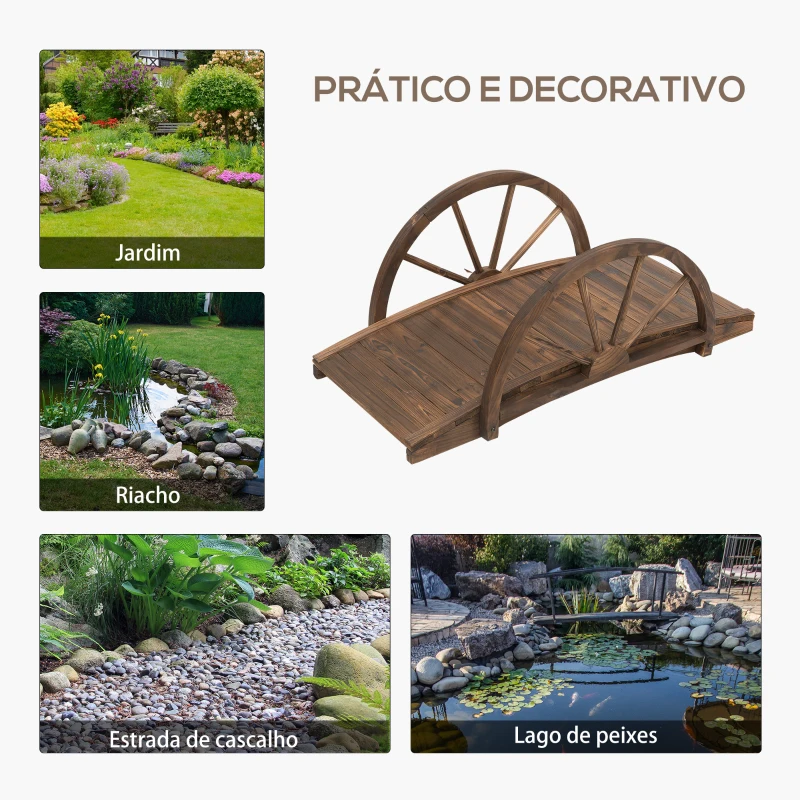 Outsunny Ponte de Madeira para Jardim Ponte Decorativa com  Corrimão em Forma de Meia Roda 100x50x37 cm  Marrom