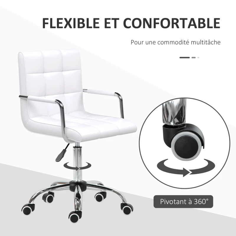 HOMCOM Chaise de bureau fauteuil manager pivotant hauteur réglable revêtement synthétique capitonné blanc