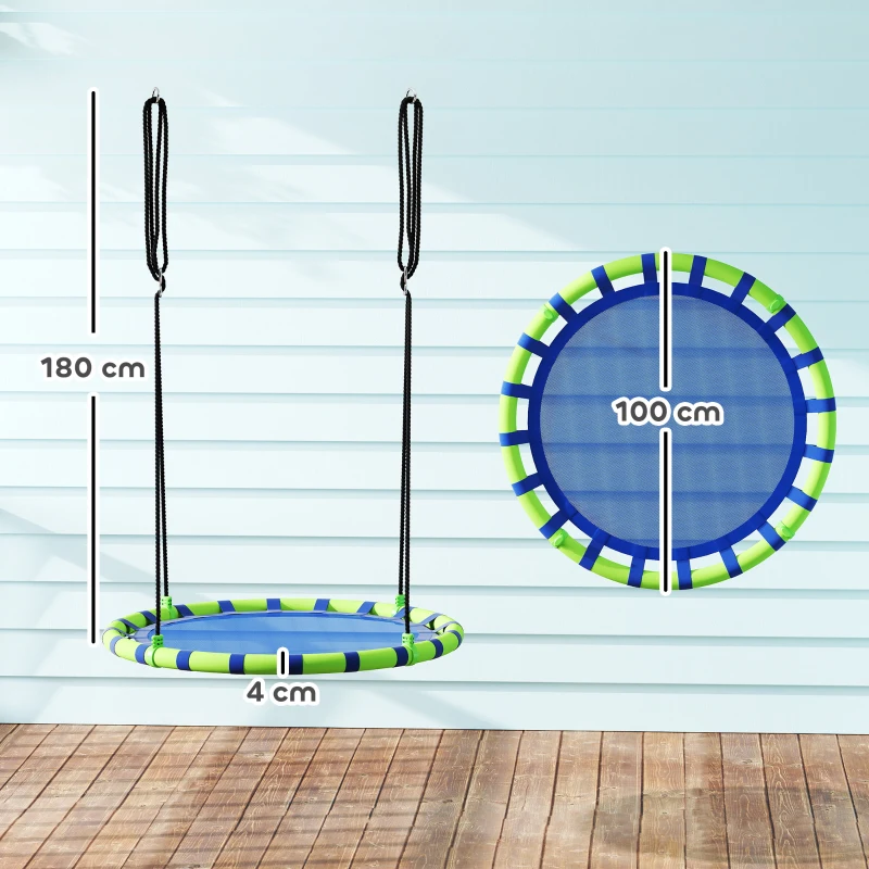 AIYAPLAY Baloiço para Crianças Redondo Baloiço de Jardim Infantil Ajustável Impermeável Carga 150kg Ø100x180 cm Preto e Azul