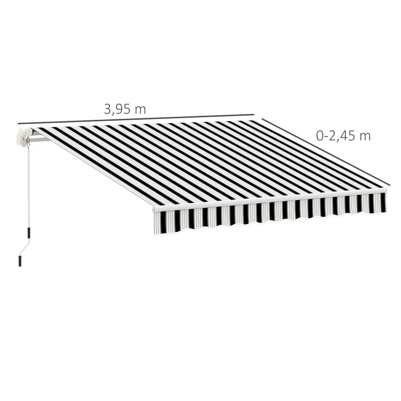 Outsunny Marquise, Protection Solaire, rétractable, avec manivelle, cadre en métal, polyester, bleu + blanc, 3,95 x 2,45 x 3,50 m