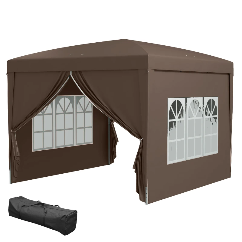 Outsunny 3 x 3 m Pop Up Gazebo, Wedding Party Canopy Tent Marquee with Carry Bag and Windows, Coffee