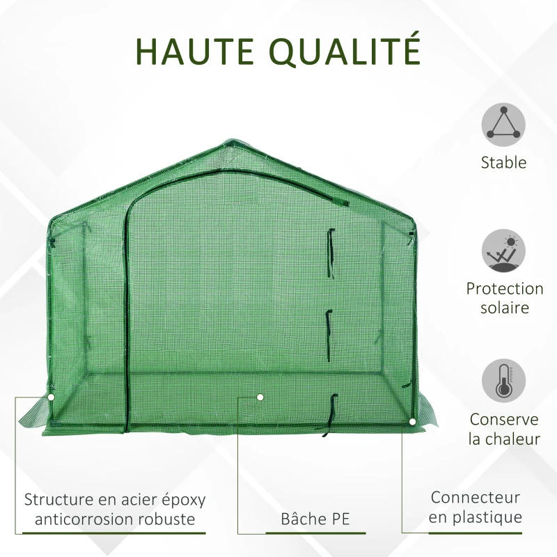 Outsunny Serre de jardin PE, serre de balcon, bâche renforcée, châssis en acier, porte zippée enroulable, pour légumes plantes, intérieur et extérieur, 180 x 100 x 168 cm, vert