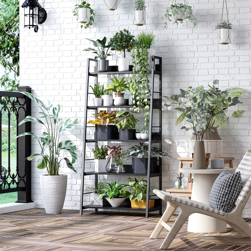 HOMCOM Étagère bibliothèque de Rangement Style Industriel incliné 5 Niveaux 70L x 35l x 150H cm Noir