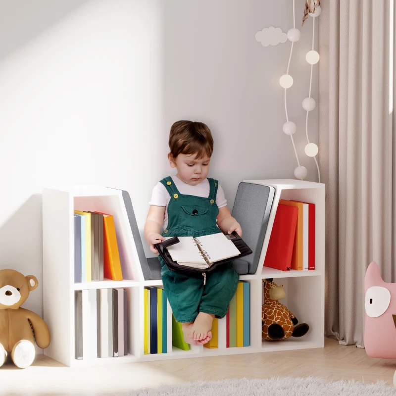 HOMCOM Bibliothèque banc 2 en 1 avec coussins de siège, étagère cube 6 compartiments ouverts et 2 niveaux, meuble de rangement pour salon, chambre à coucher, bureau, 102 x 30 x 61 cm, gris