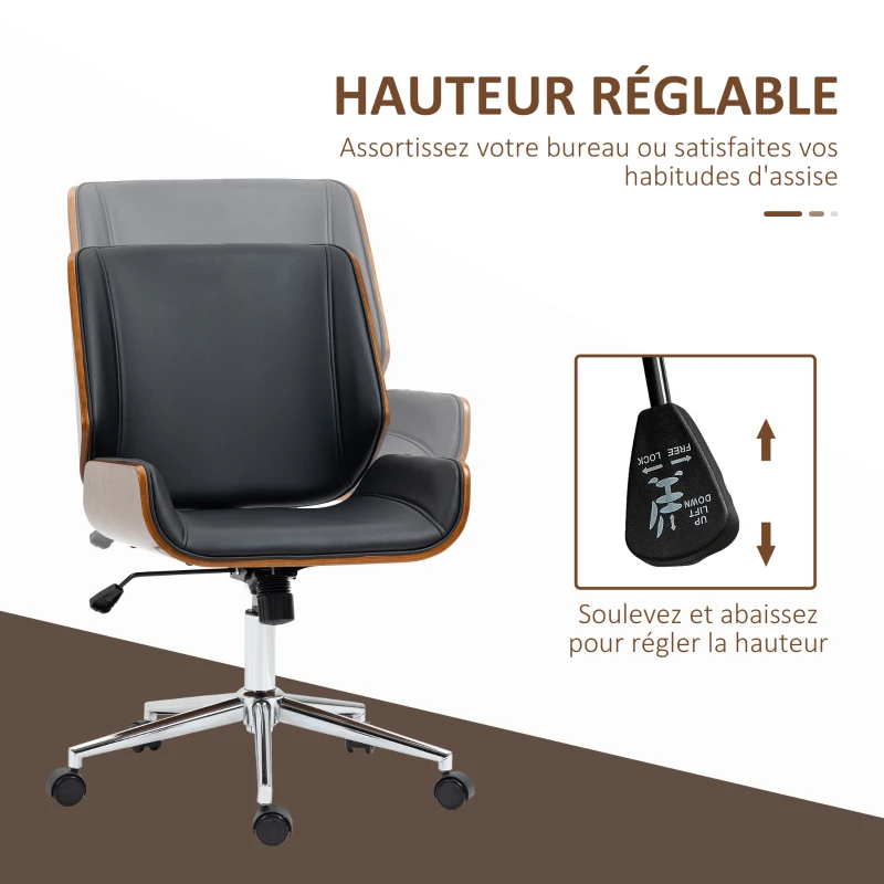 Vinsetto Chaise de bureau design vintage hauteur réglable pivotant 360° piètement chromé 51 x 65,5 x 86-96 cm gris