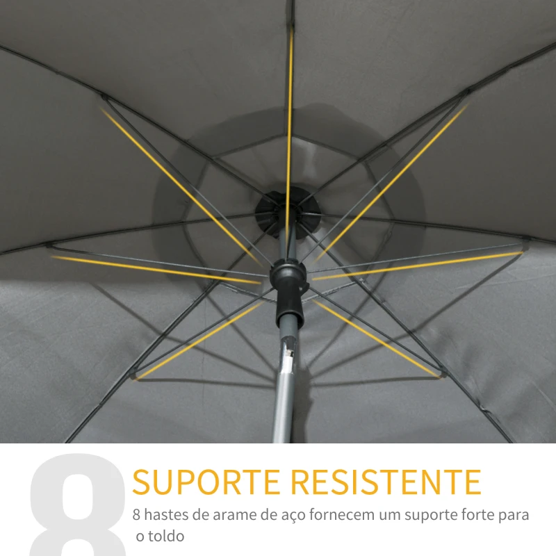 Outsunny Chapéu de Sol de Praia Grande Ø180 cm Chapéu de Sol de Exterior com Ângulo Ajustável Proteção UV50+ Mastro de Ø32 mm Cinza