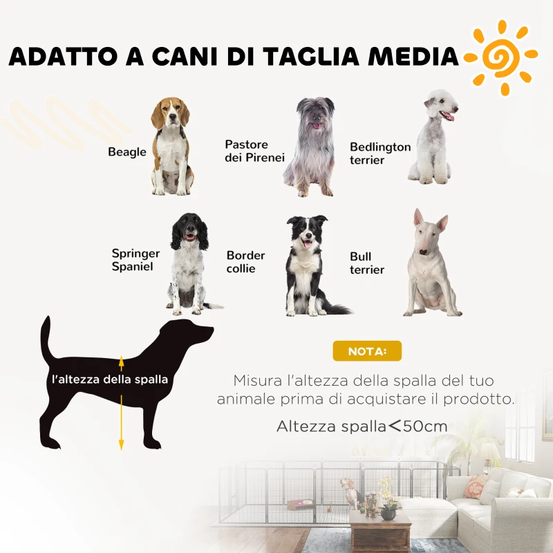 PawHut Recinto per Cani a 12 Pannelli Modulabili da 68x1.5x80cm in Acciaio Nero con Porta di Ingresso