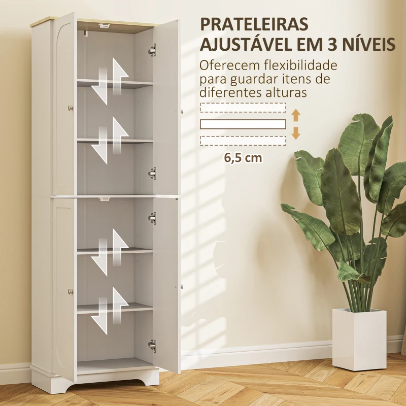 HOMCOM Armário de Cozinha Armário Alto de Cozinha Móvel Auxiliar de Cozinha com 4 Portas e Prateleiras Ajustáveis 60x30x183 cm