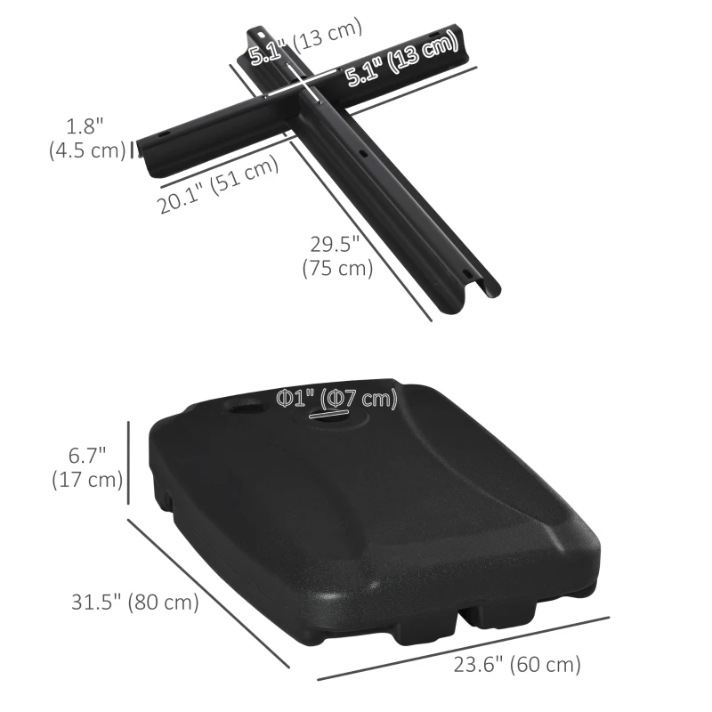 Outsunny Parasol Base, Water and Sand Filled, Up to 75kg, Portable Umbrella Stand Weights for Cantilever Banana Parasol with Wheels, Black