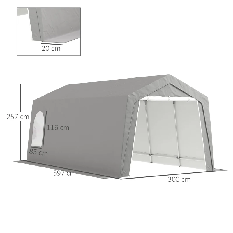 Outsunny Abrigo de Jardim Exterior 300x597x257 cm com Porta Enrolável para Motas Bicicletas e Ferramentas de Jardim Cinzento