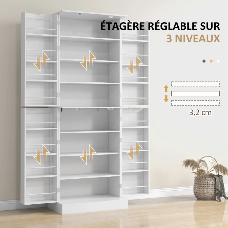 HOMCOM Armoire de cuisine buffet cuisine avec placards, étagère réglable et porte-épices, 60 x 35 x 166 cm, blanc(m-5)