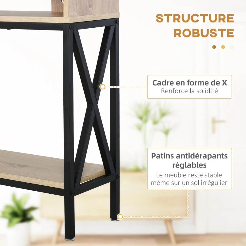 HOMCOM Table Console Table d'Entrée Industriel Multi-rangements 120 x 23,5 x 75 cm Bois Chêne