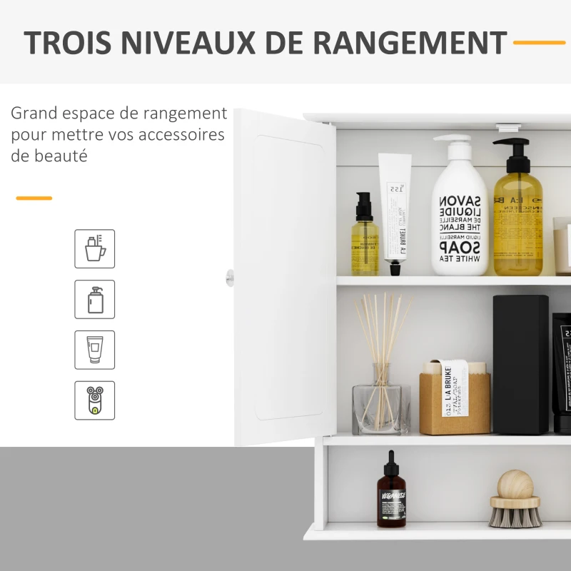 kleankin Armoire Murale étagère Salle de Bain 56L x 13l x 58H cm Double Porte Miroir étagère réglable MDF Gris