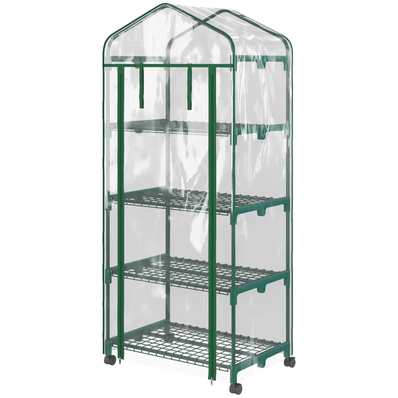Outsunny Serre de jardin avec étagères 4 niveaux, serre de balcon, bâche renforcée, châssis en acier, porte zippée, pour légumes plantes fleurs, intérieur et extérieur, 69 x 50 x 165 cm, transparent