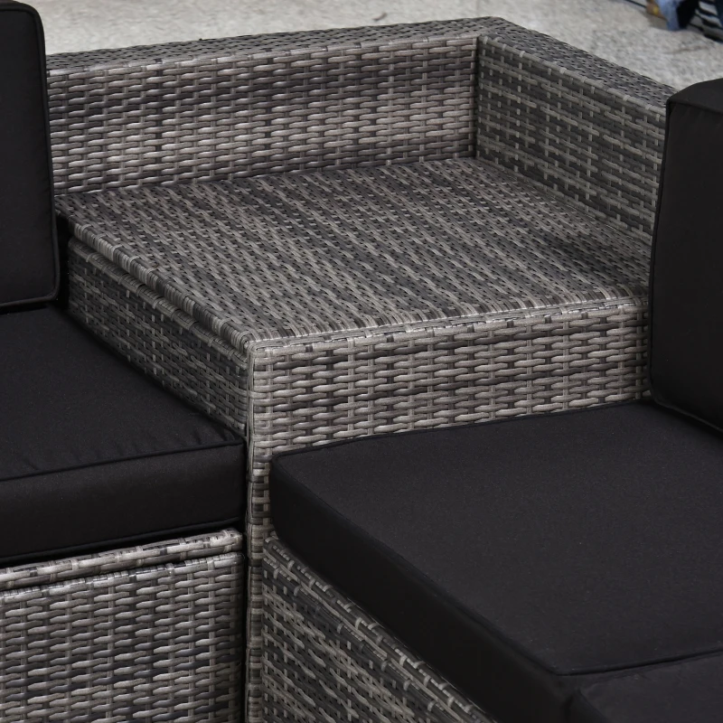 Outsunny 6-Seater Rattan Sofa Furniture Set W/ Cushions, Steel Frame-Grey