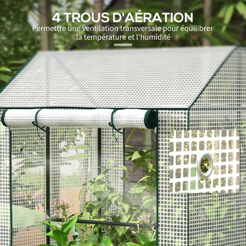 Outsunny Serre de jardin avec 2 espaces et 2 portes enroulables - 0,8 m² Serre à tomates dim. 1L x 0,8l x 1,5H m, Acier et PE