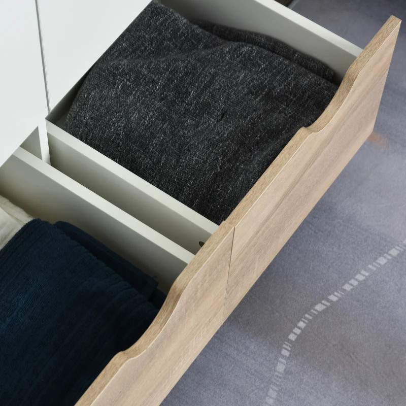 HOMCOM Armoire de Rangement Design scandinave - Armoire de Chambre - Placard 2 Portes avec penderie et étagère - 2 tiroirs coulissants - Panneaux Particules Blanc chêne Clair