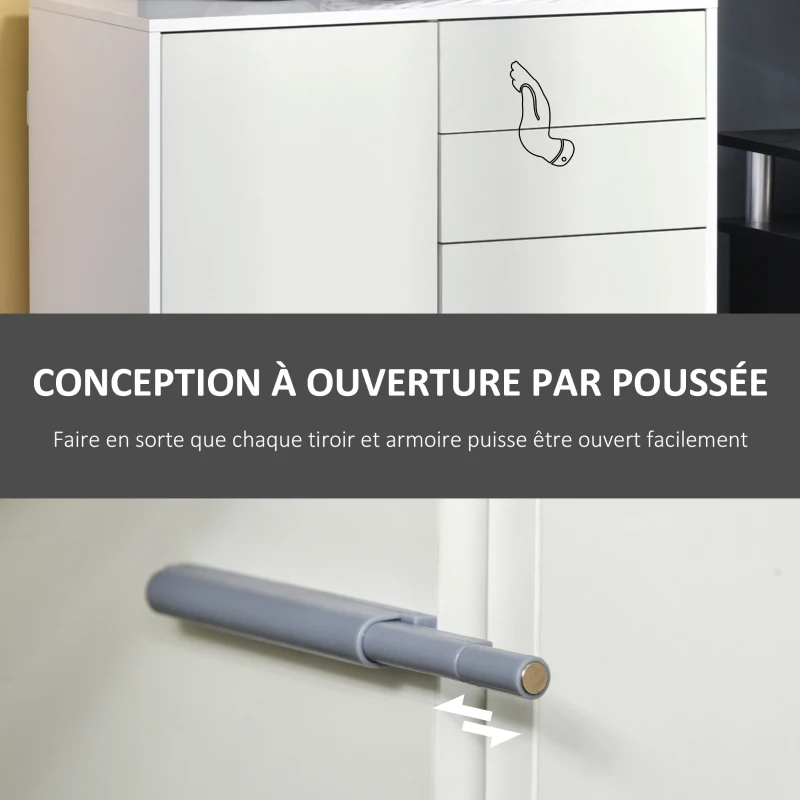 HOMCOM Meuble de rangement buffet commode armoire de rangement avec 2 tiroirs et 2 placards à portes, étagères réglables, pour salon, cuisine, chambre, 79 x 36 x 74 cm blanc