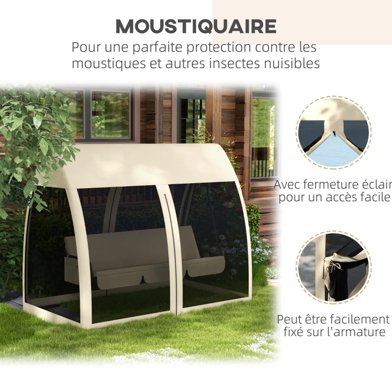 Outsunny Balancelle de jardin convertible 3 places balancelle d'extérieur avec auvent et coussins 240 x 140 x 197 cm beige
