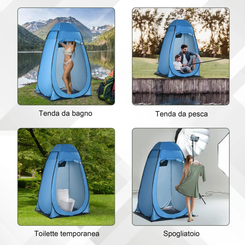 Outsunny Tenda Doccia da Campeggio e Spiaggia con Porta a Cerniera e Borsa di Trasporto, 126x124x189 cm, Blu