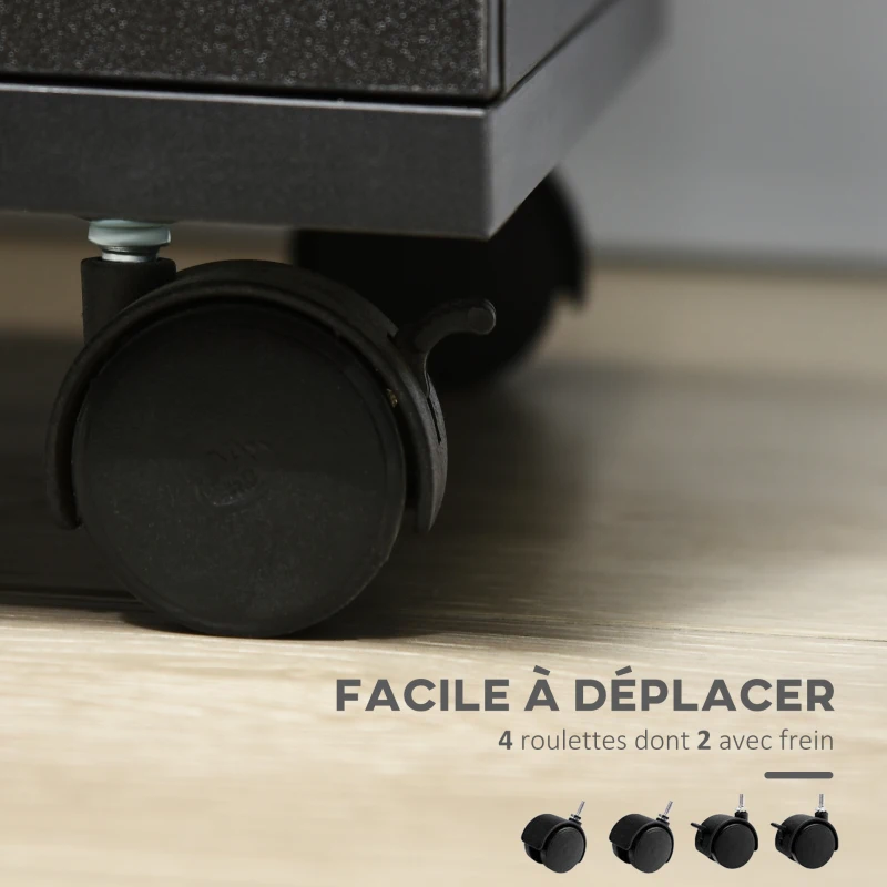 Vinsetto Caisson de Bureau Rangement Bureau sur Roulettes 3 Tiroirs Verrouillables 40 x 40 x 61,5 cm Noir