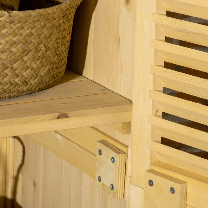 Outsunny Cobertizo de Madera Caseta Exterior Armario para Herramientas de Jardinería Persiana Delantera Compartimientos de Diferentes Tamaños 87x46.5x160cm Madera Maciza