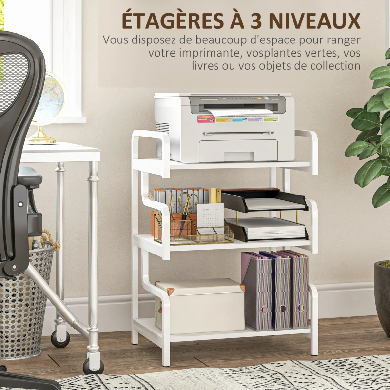 HOMCOM Étagère de rangement à 3 niveaux étagère en métal design industriel structure en acier 55 x 40 x 77 cm blanc