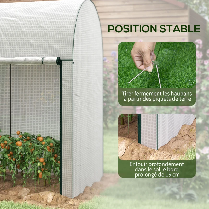 Outsunny Serre de jardin 2 m² dim. 2L x 1l x 1,78H m 2 Portes zippées enroulables Acier PE Haute densité 140 g/m² Anti-UV blanc