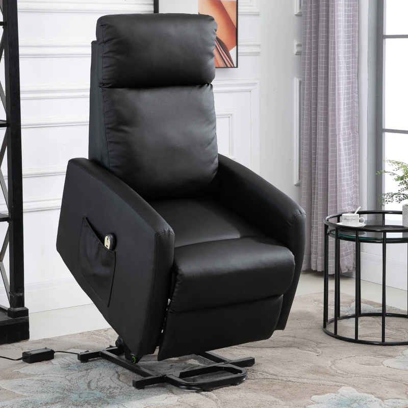 HOMCOM Fauteuil releveur électrique inclinable avec repose-pied ajustable et télécommande revêtement synthétique noir