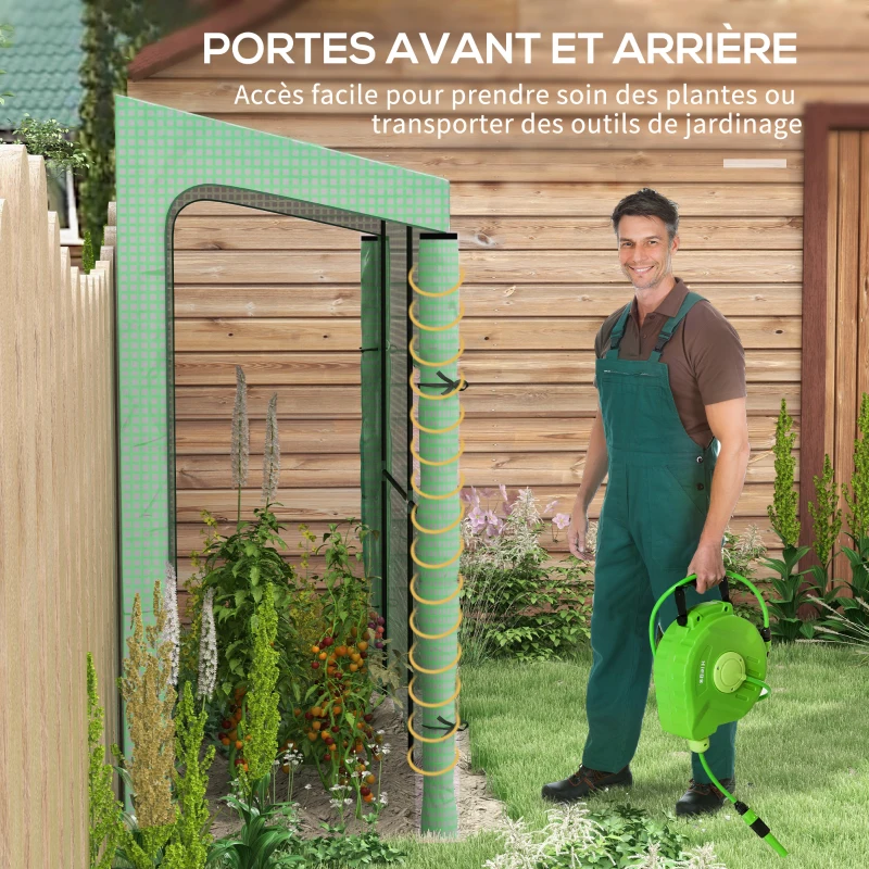 Outsunny Serre de jardin adossée murale serre à tomate 2 Portes zippées enroulables, 1 fenetre, dim. 200L x 80l x 200/180H cm