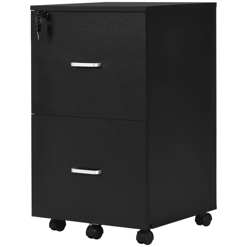 Vinsetto Caisson de bureau rangement sur roulettes dossier meuble armoire de bureau 2 tiroirs verrouillables en MDF panneaux de particules dim. 43L x 45l x 72H cm noir
