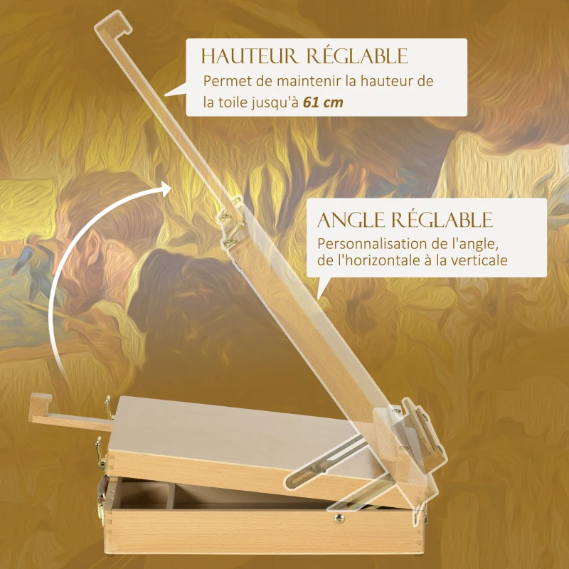 Vinsetto Chevalet de table en bois pour toile jusqu'à 61 cm bois de hêtre planche à dessin pliante bois naturel