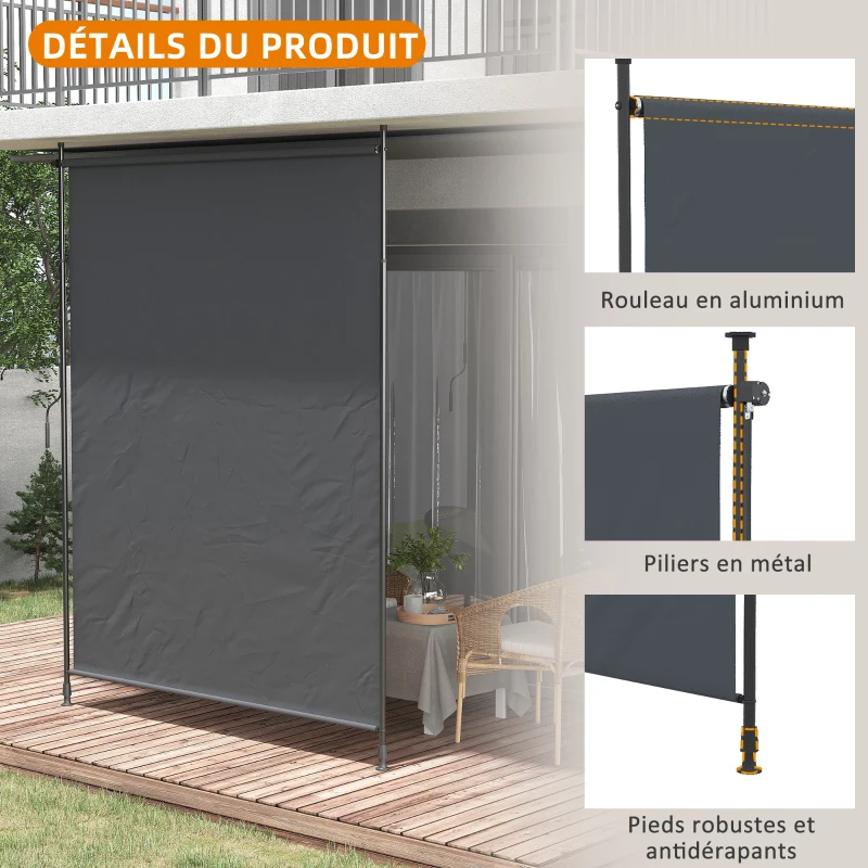 Outsunny Store vertical avec manivelle sans perçage brise-vue de balcon cadre en aluminium protection UV 200 x 305 cm gris