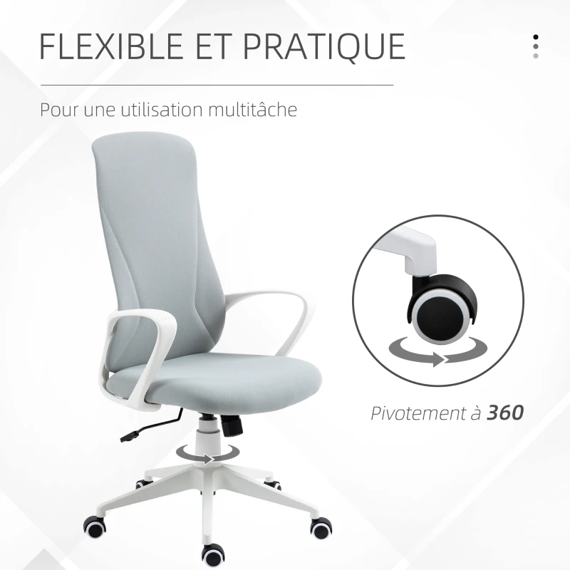 Vinsetto Fauteuil de bureau ergonomique avec accoudoirs et roulettes - fonction inclinaison et hauteur réglable - gris clair