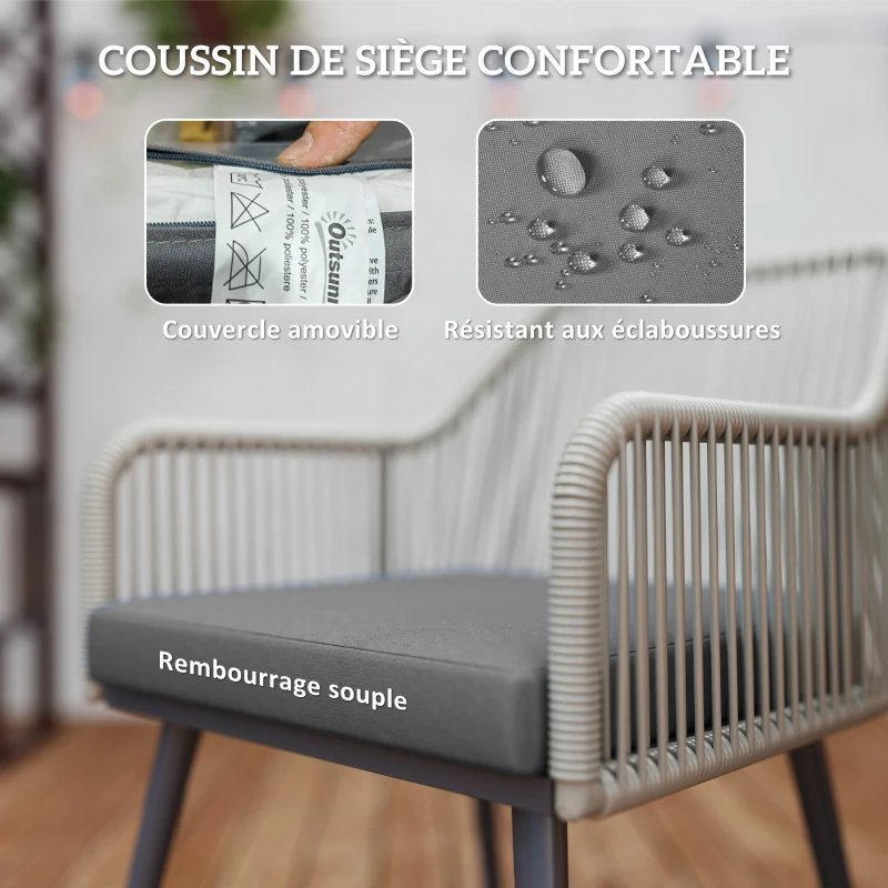 Outsunny Salon de jardin extérieur en résine tressée 4 places - coussins et table ronde en verre, pour terrasse, jardin, marron(m-5)