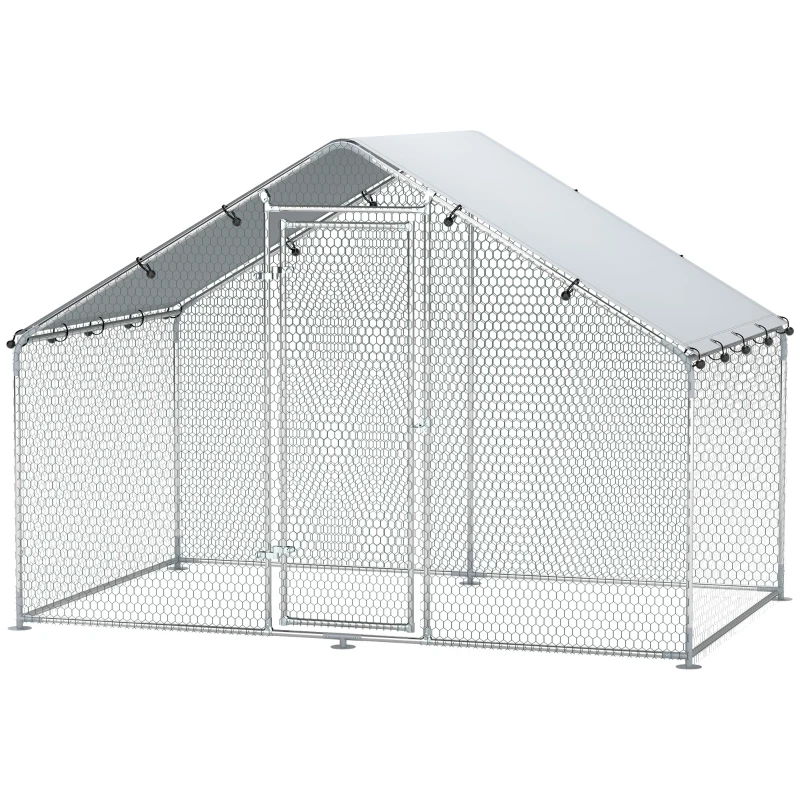 PawHut Galinheiro para Exterior 3x1,7x1,9 cm Galinheiro de Aço Galvanizado com Cobertura Anti UV para 5-8 Galinhas Prata