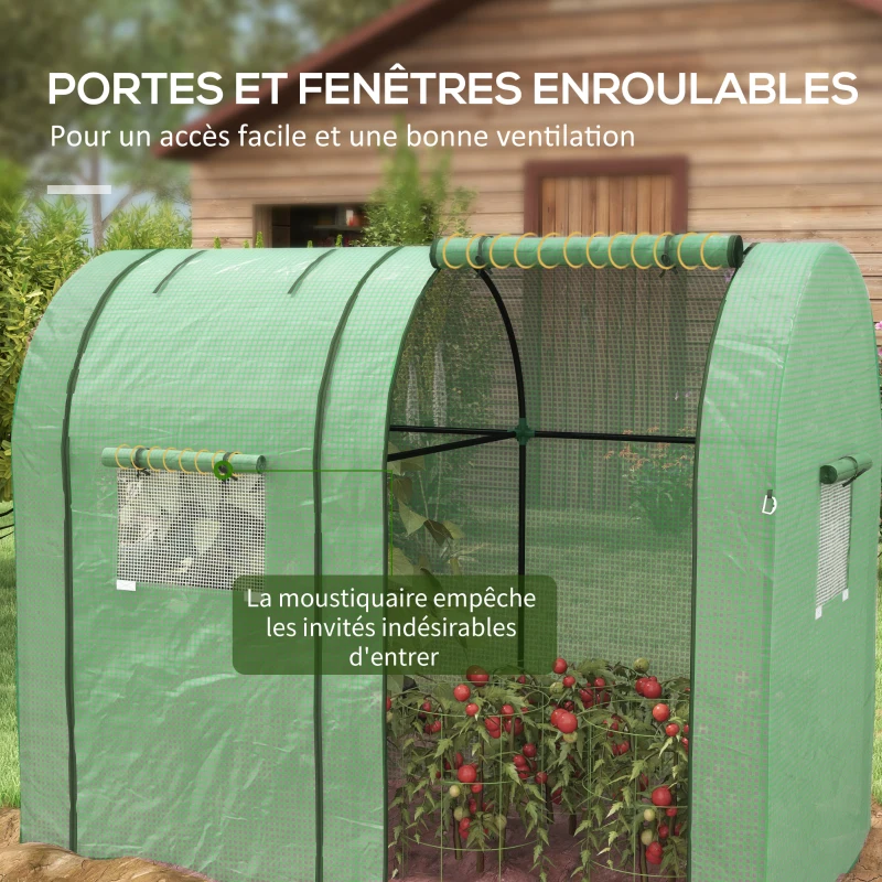 Outsunny Serre de jardin 1,8 m² dim. 1,85L x 0,9l x 1,5H m 2 Portes zippées déroulantes 4 fenêtres enroulables Acier PE Vert