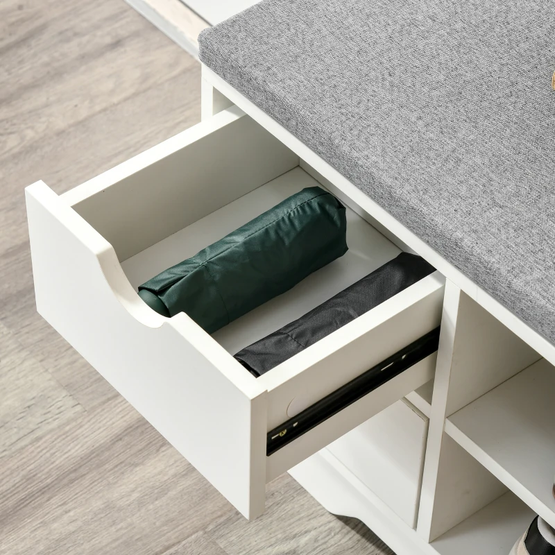 HOMCOM Meuble Chaussures et Banc à Chaussures avec Coussin Gris 2 étagères et 2 tiroirs MDF 80,5 x 30,5 x 43,5 cm Gris et Blanc