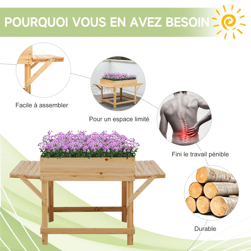 Outsunny Jardinière rectangulaire sur pieds potager surrélevé avec tablettes latérales et film tissu non-tissé 130 x 75 x 75 cm