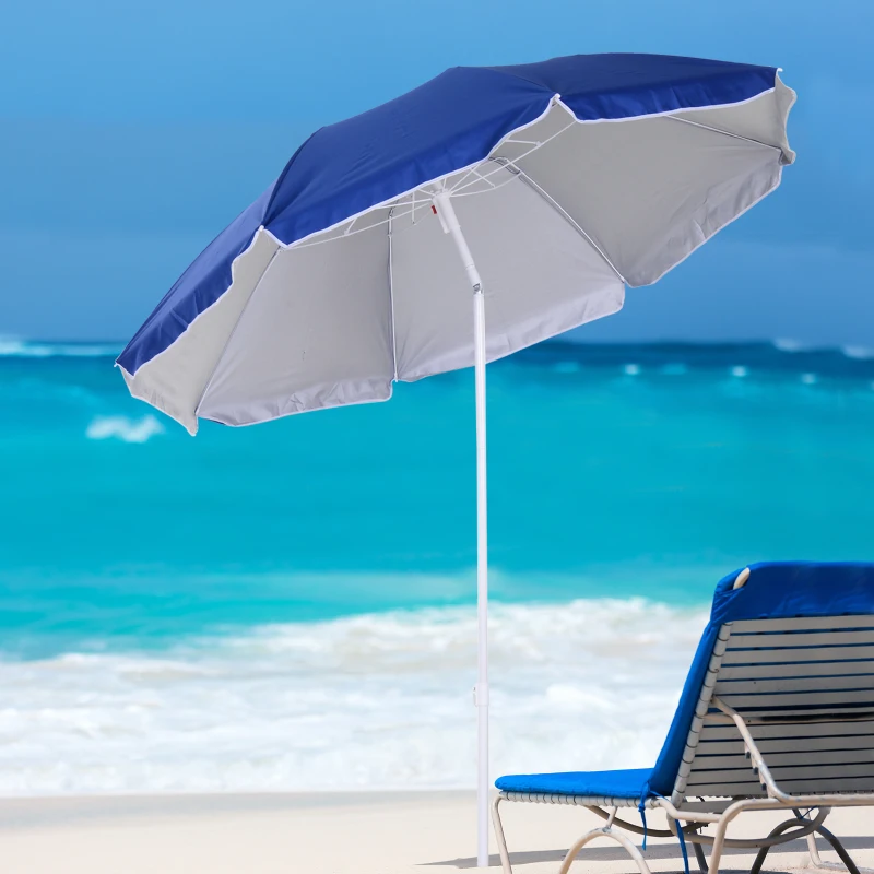 Outsunny Chapéu de Sol de Praia Grande Ø160 cm Chapéu de Sol de Exterior com Ângulo Ajustável Proteção UV Impermeavel e Bolsa de Transporte Azul
