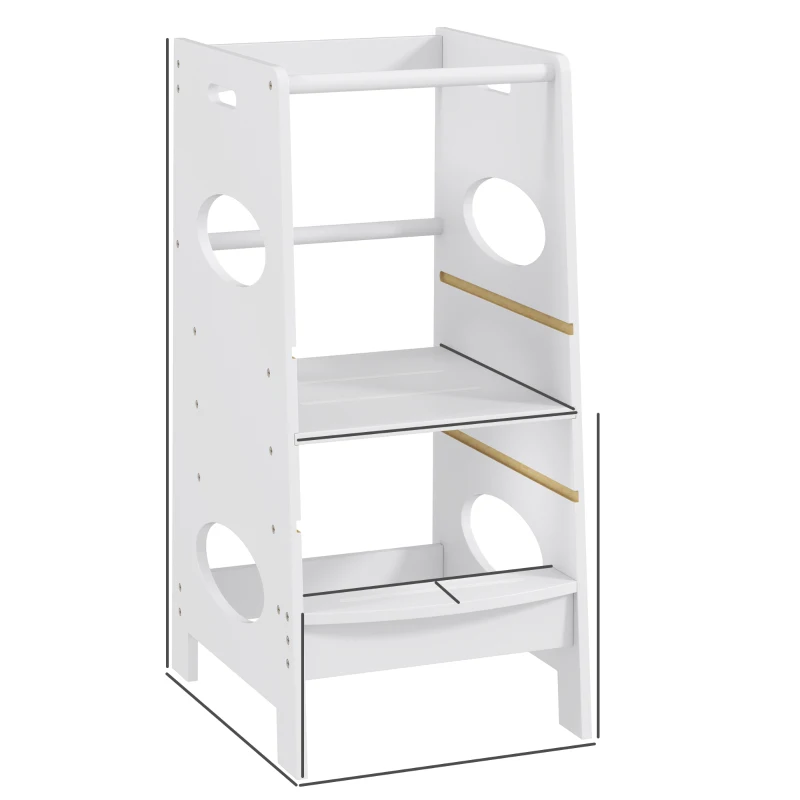 HOMCOM Torre de Aprendizagem de Madeira para Crianças com Altura Ajustável em 3 Posições e Barra de Segurança 40x50x90 cm Cinza