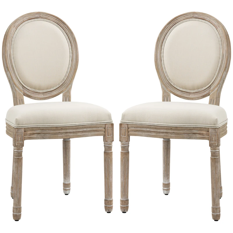 HOMCOM Lot de 2 chaises de Salle à Manger - Chaise de Salon médaillon Style Louis XVI - Bois Massif sculpté, patiné - Aspect Lin Beige