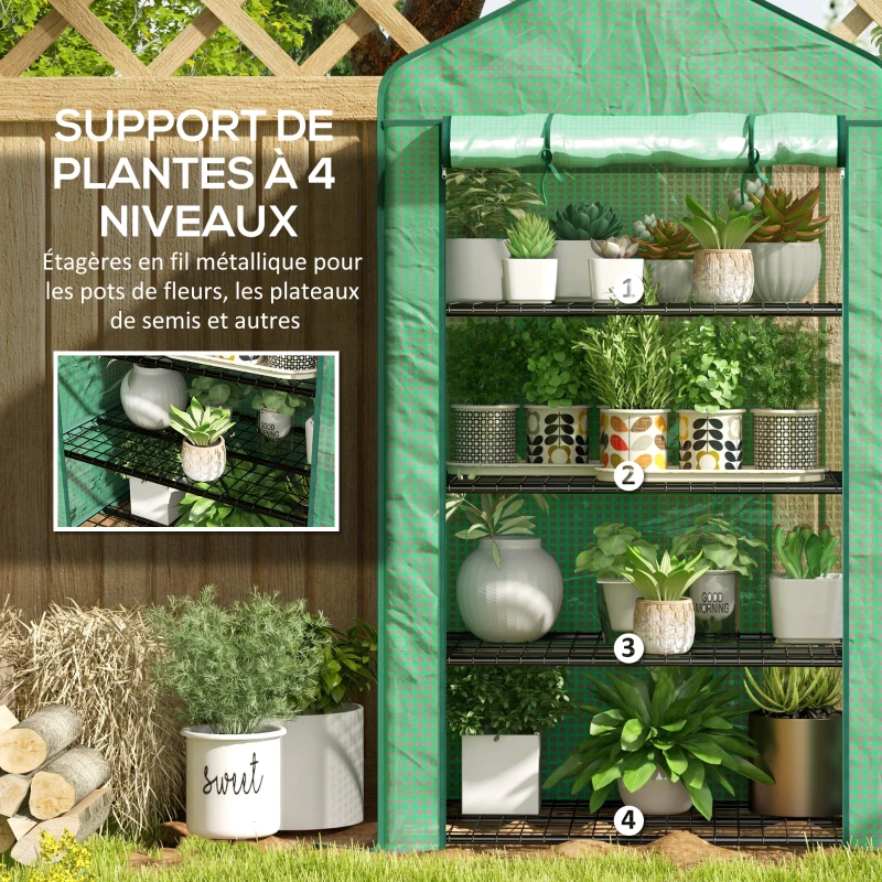 Outsunny Serre de Jardin Balcon étagère Serre 4 Niveaux 90L x 49l x 160H cm Acier galvanisé bâche Amovible PE Haute densité Vert