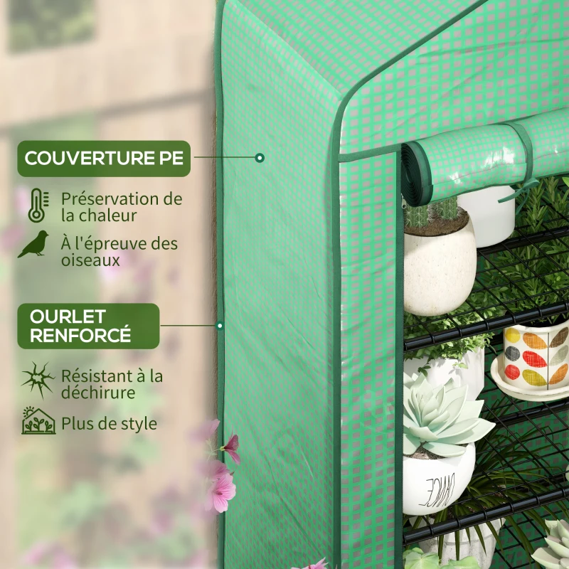 Outsunny Serre de Jardin Balcon étagère Serre 4 Niveaux 90L x 49l x 160H cm Acier galvanisé bâche Amovible PE Haute densité Vert