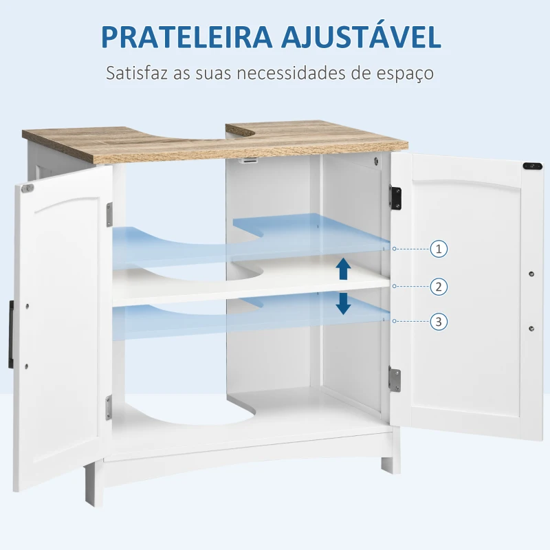 kleankin Móvel para Lavatório Pousar Armário para Casa de Banho de Madeira com 2 Portas e Prateleira Interior Ajustável 60x30x60cm Branco