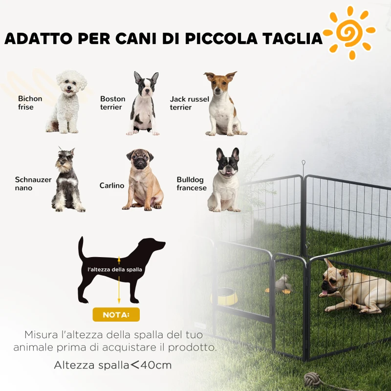 PawHut Recinto per Cani a 6 Pannelli Modulabili da 80x1.5x60 cm in Acciaio Grigio Scuro con Porta di Ingresso