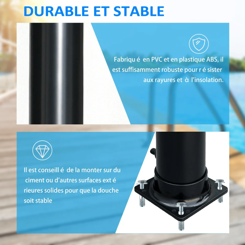 Outsunny Douche solaire de jardin solaire 20 litres, température de l'eau réglable jusqu'à 60℃, pour camping piscine plage, noir